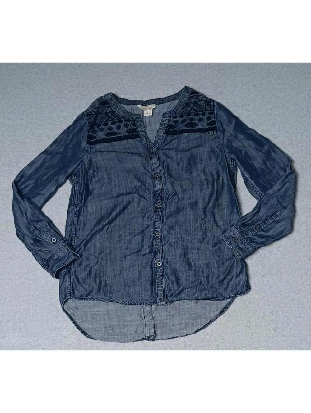 Bob Timberlake Long Sleeve Embroidered Denim Button Up Tunic Womens Size...